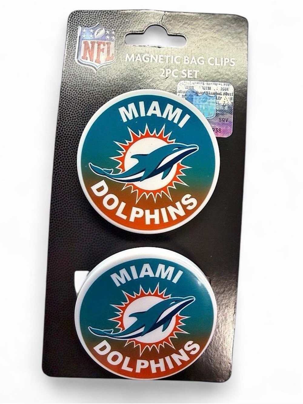 NFL Miami Dolphins Round Magnetic Bag Clips - (2-Pack)